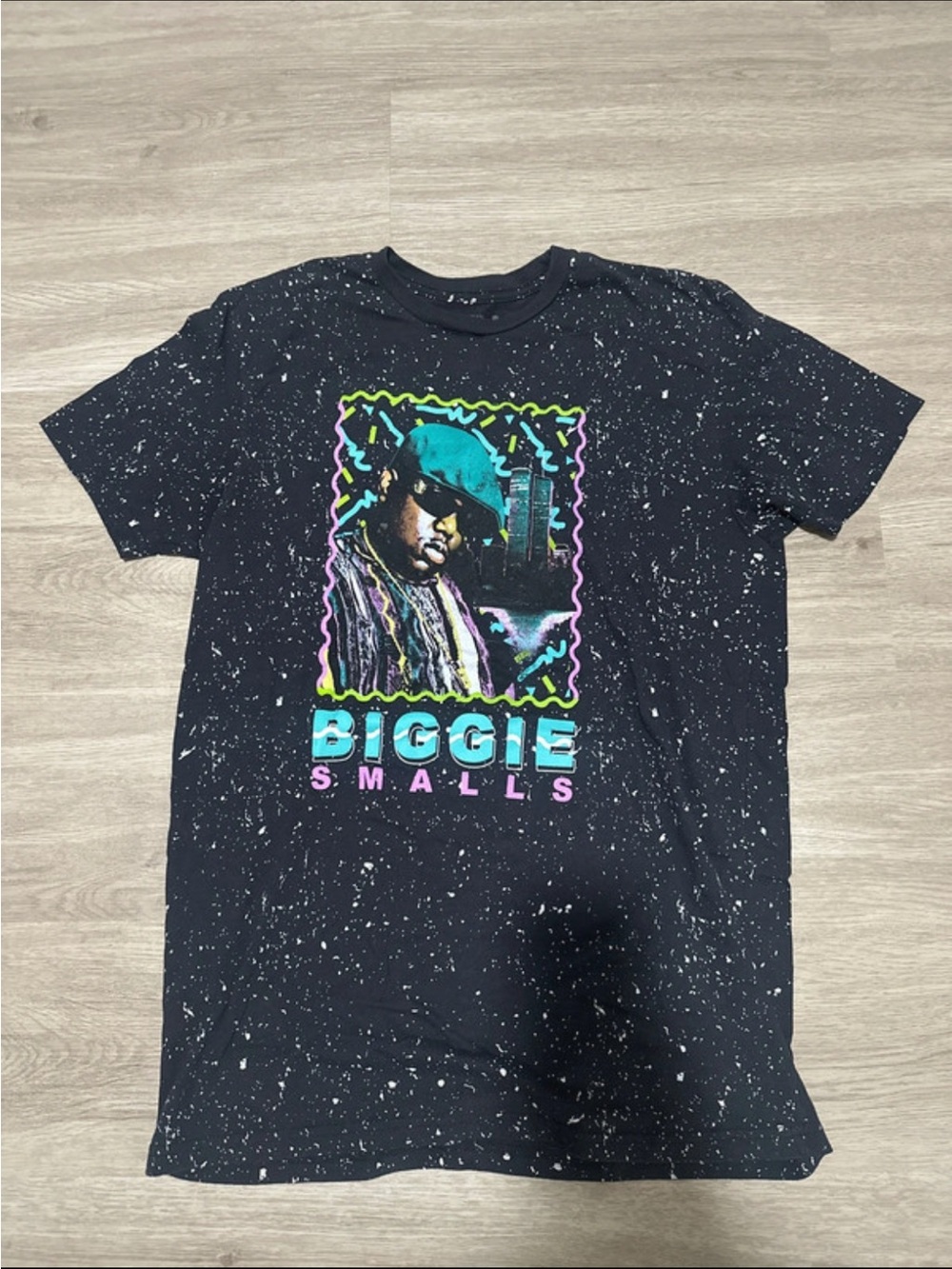 Hot Topic Black Biggie Smalls Neon Graphic Tee